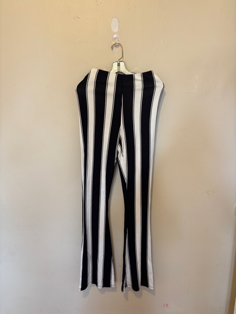 High-Rise Black and White Vertical Stripe Wide-Leg Pants